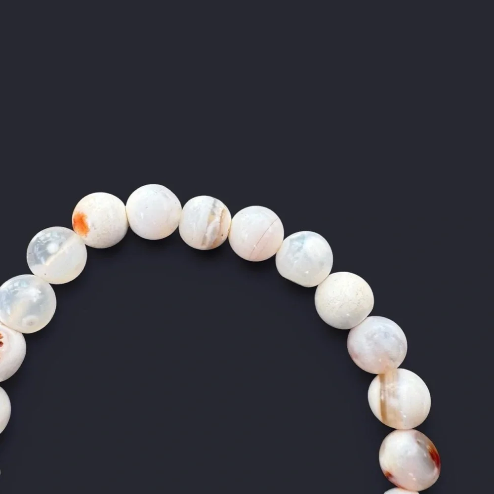 White Porcelain Agate Gemstone Bead Bracelet 8mm